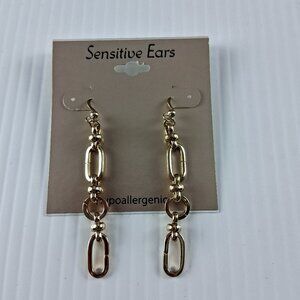 Sensitive Ears Gold Tone Chain Link Dangle Earrings Hypoallergenic Jewelry